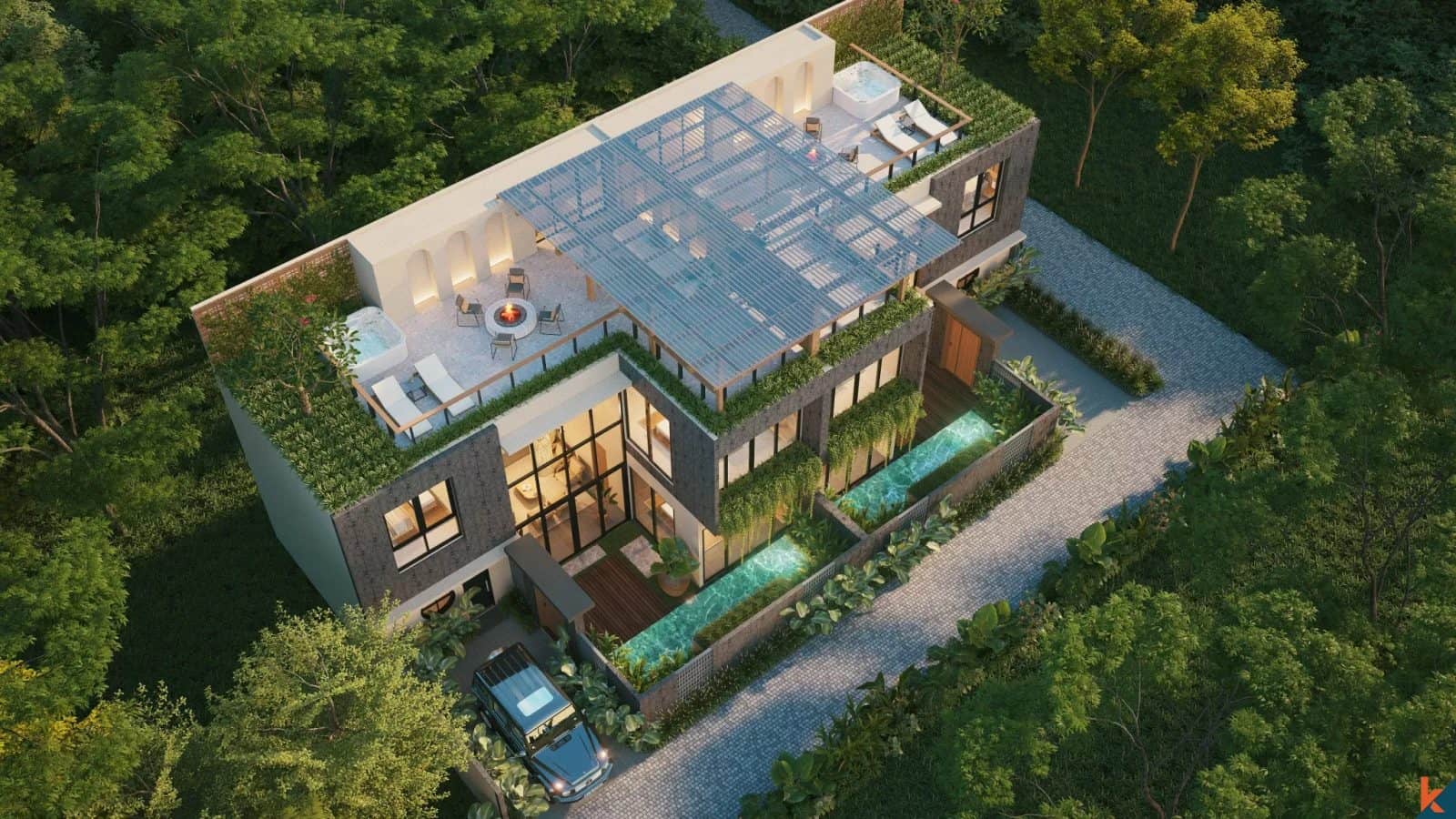 Upcoming three bedroom villa with rooftop for sale in Seminyak