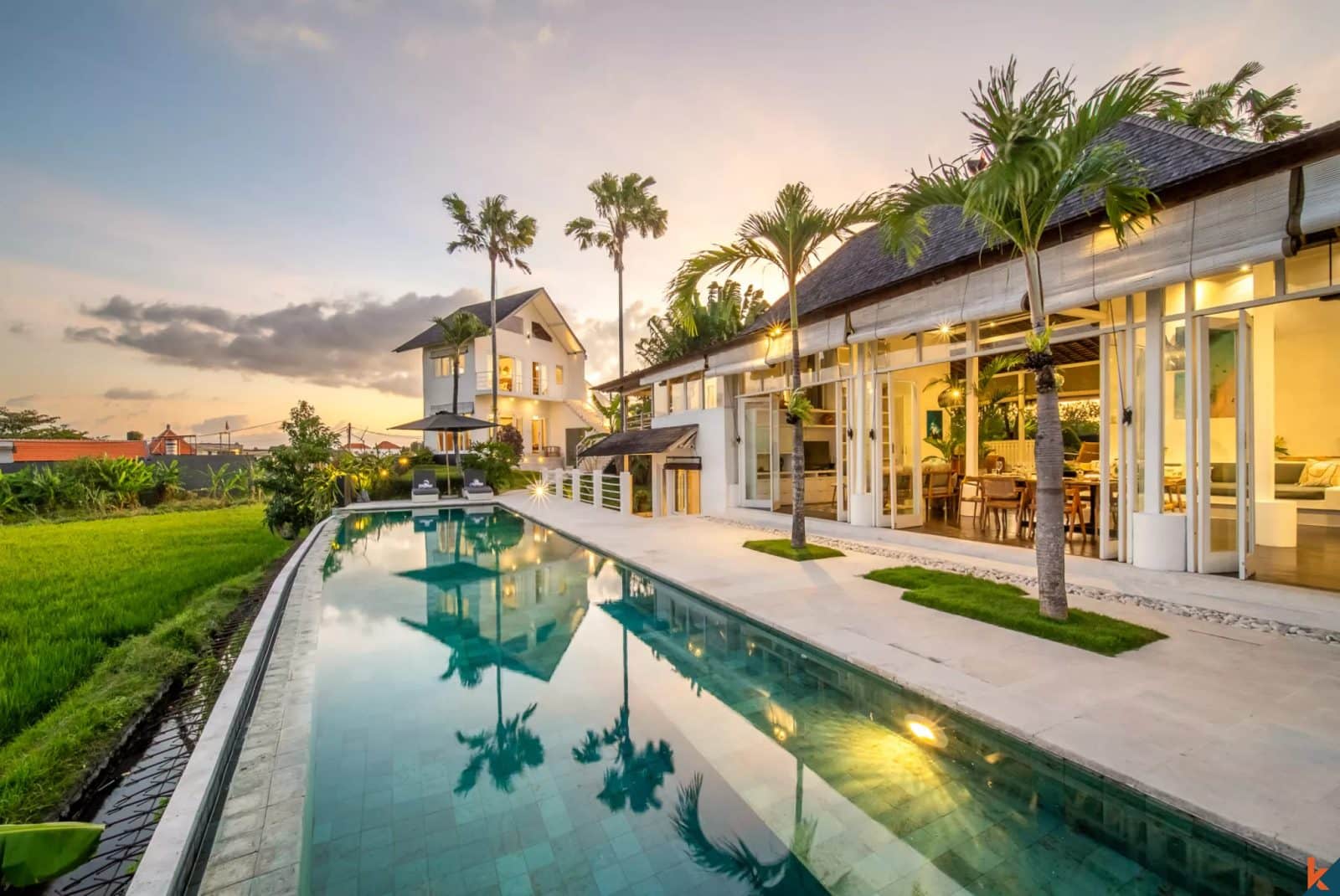 High-End Five Bedroom Leasehold Villa Overlooking Rice Fields in Berawa