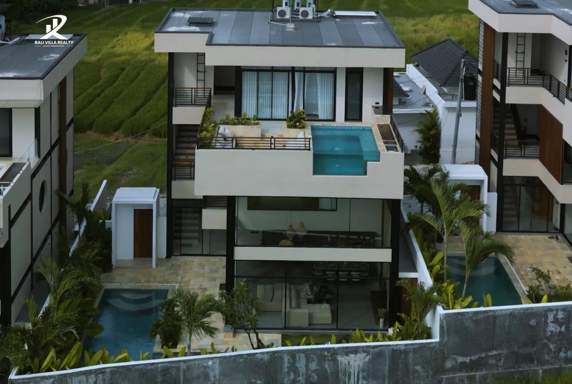Pererenan Panoramic 4BR: A 3-Level Architectural Masterpiece with Ocean & Rice Field Views For Sale Leasehold