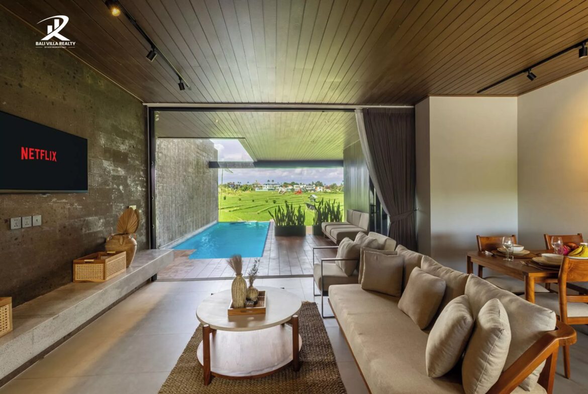 Serene Sanctuary: Modern 3-Bedroom Villa Overlooking Canggu’s Emerald Rice Fields For Sale Freehold