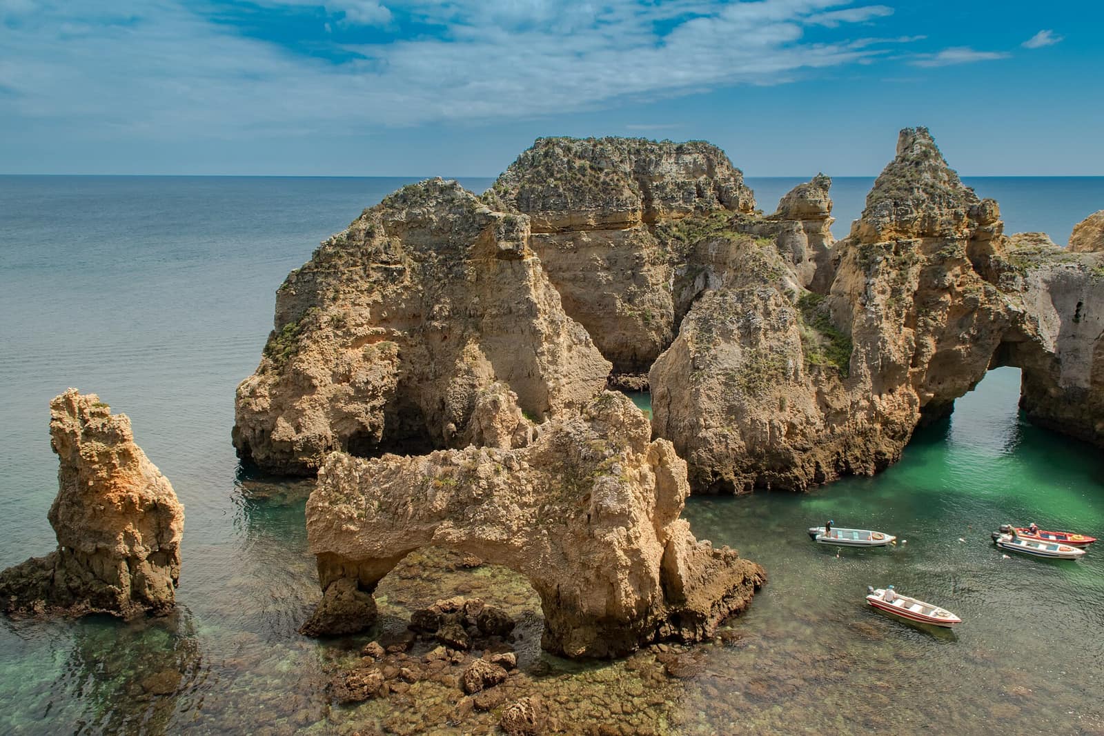 Rock arches and moored boats at Ponta da Piedade, Lagos, Algarve — Brixfox short-term-rental data by area, 2026